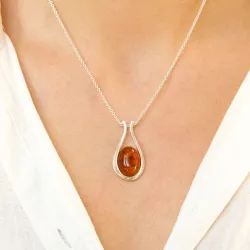 dråpe rav anheng i sølv