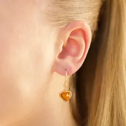 Hjerte rav øredobber i forgylt sølv