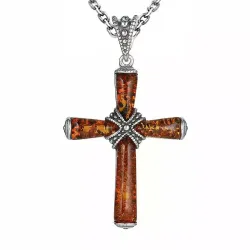 kors rav halskjede i sølv med anheng i sølv