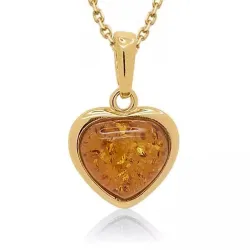 hjerte rav halskjede i forgylt sølv med anheng i forgylt sølv