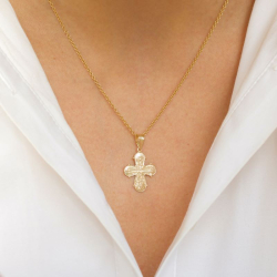 16 x 27 mm dagmarkors i 14 karat gull - Amoré