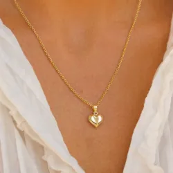 10 x 15,5 mm hjerte halskjede i forgylt sølv med anheng i 8 karat - Amoré
