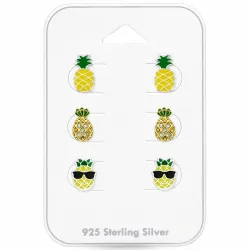 ananas ørestikker i sølv med forgylt sølv