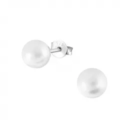 6 mm runde hvite perle ørestikker i sølv