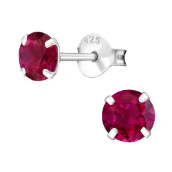 5 mm runde rød ørestikker i sølv - Little Ones