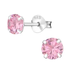 5 mm runde rosa ørestikker i sølv - Little Ones