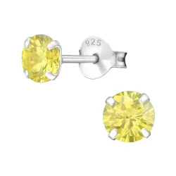 5 mm runde gul ørestikker i sølv - Little Ones