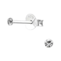 2 mm krystall ørestikker i sølv