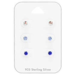 3 mm blå krystall ørestikker i sølv - Little Ones