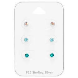 3 mm lyseblå krystall ørestikker i sølv - Little Ones