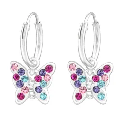 sommerfugl multifargede creol i sølv - Little Ones