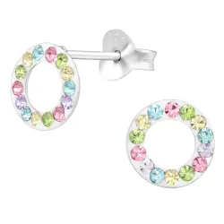 8 mm multifargede krystall ørestikker i sølv - Little Ones