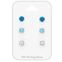 5 mm blå zirkon ørestikker i sølv - Little Ones