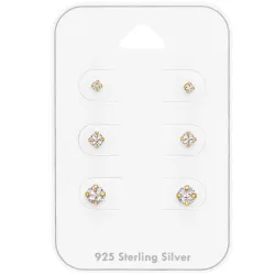 2 x 3 x 4 mm zirkon ørestikker i forgylt sølv