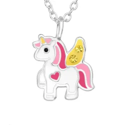 enhjørning gul halskjede i sølv - Little Ones