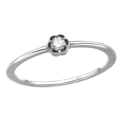 blomst lab grown diamant ring i rodinert sølv