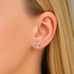 blomst øredobber i rodinert sølv med lab grown diamant 