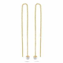 lange perle kjedeøreringer i forgylt sølv