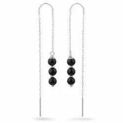 svart onyks kjedeøreringer i sølv - Loom Stones