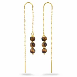 tigerøye kjedeøreringer i forgylt sølv - Loom Stones