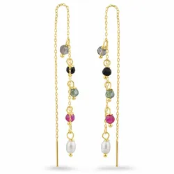 multifargede stein kjedeøreringer i forgylt sølv - Loom Stones