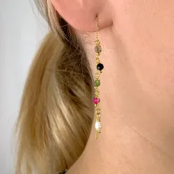 multifargede stein kjedeøreringer i forgylt sølv - Loom Stones