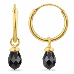 12 mm svart zirkon creol i forgylt sølv - Loom Stones