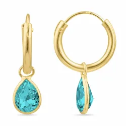 14 mm dråpe blå Glass creol i forgylt sølv