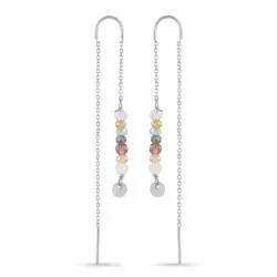 lange multifargede kjedeøreringer i sølv