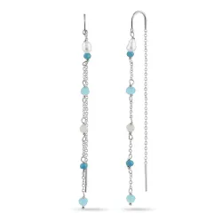 lange blå kjedeøreringer i sølv