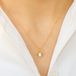 blad perle halskjede i forgylt sølv