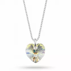 hjerte krystall halskjede i sølv med anheng i sølv