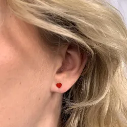 Hjerte rød øredobber i sølv