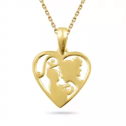 hjerte mor og barn halskjede i forgylt sølv med anheng i forgylt sølv
