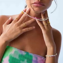 Hultquist Pink Rainbow halskjede i forgylt sølv