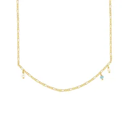 Hultquist halskjede med anheng i forgylt sølv lyseblå stein