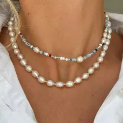 Hultquist Pastel perle halskjede i forgylt sølv