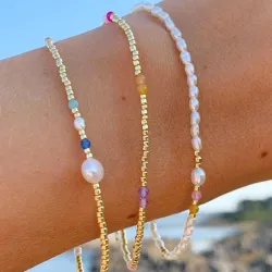 Hultquist Isabella perle armbånd i forgylt sølv multifarget stein