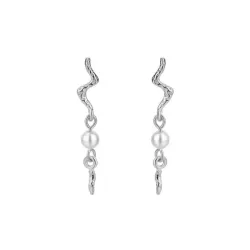 Nava Aquarius  lange perle øredobber i sølv