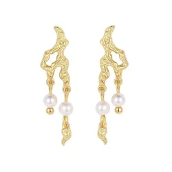 Nava Pavati  lange perle øredobber i forgylt sølv