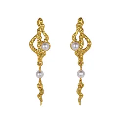 Nava Zale  lange perle øredobber i forgylt sølv