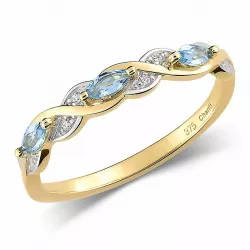 Smal blå topas ring i 9 karat gull med rhodium