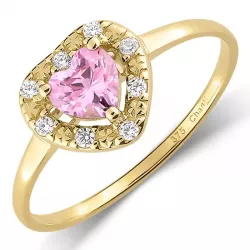 Elegant hjerte rosa zirkon ring i 9 karat gull