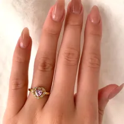Elegant hjerte rosa zirkon ring i 9 karat gull - Gold Collection