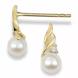 perle øredobber i 9 karat gull med zirkon - Gold Collection