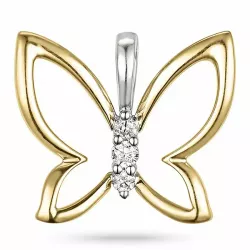 sommerfugl diamant anheng i 14 karat gull og hvitt gull 0,05 ct