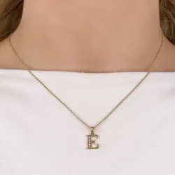 bokstav e anheng i 14 karat gull 0,05 ct