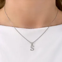 bokstav s anheng i 14 karat hvitt gull 0,025 ct