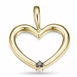 hjerte svart diamant anheng i 14 karat gull 0,03 ct