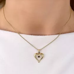 hjerte svart diamant anheng i 14 karat gull 0,07 ct